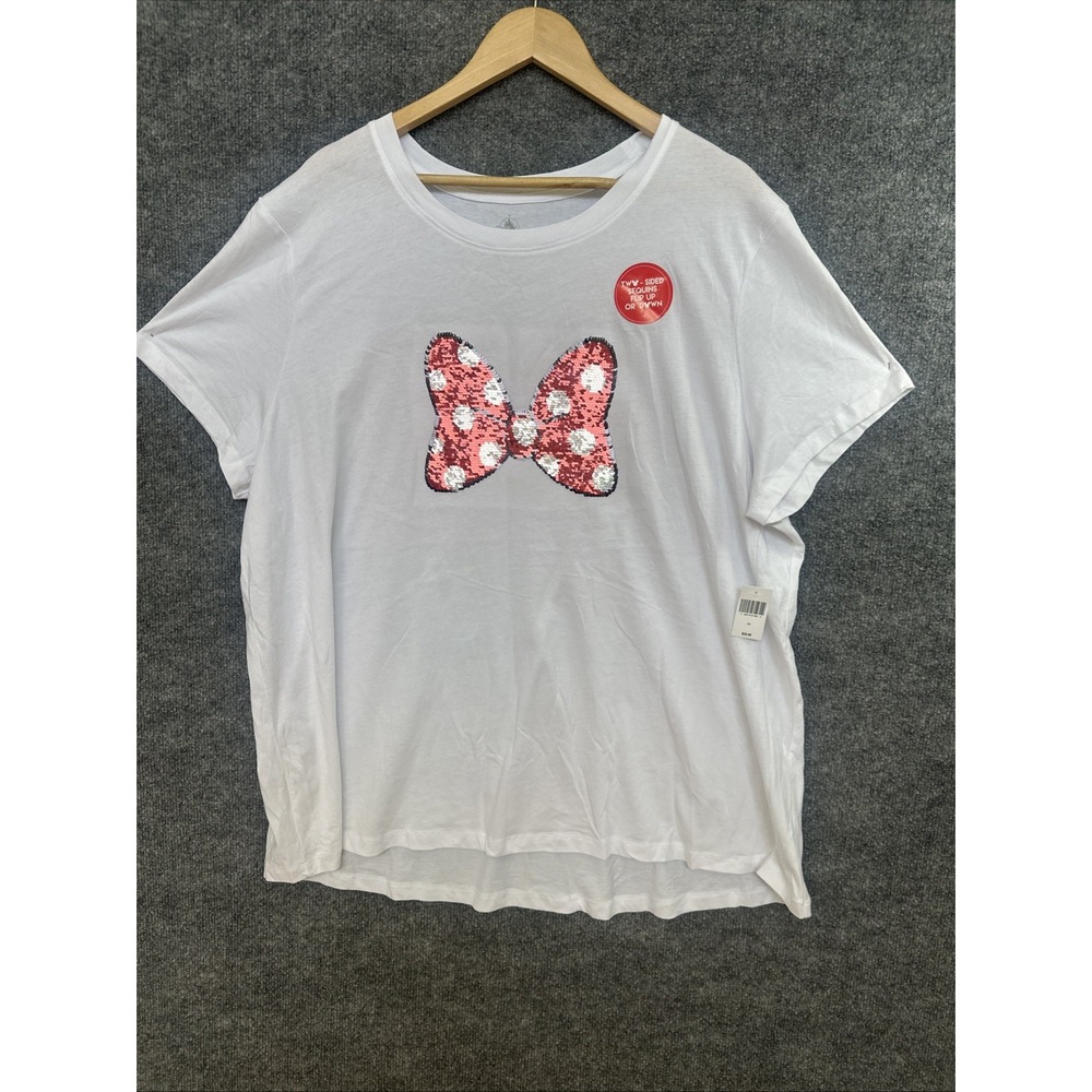 Disney Minnie Mouse Red Sequin  Bow design,  100% Cotton t-shirt, 2X, NWT